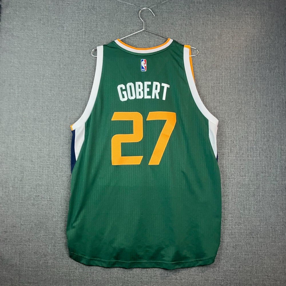 Rudy Gobert Utah Jazz #27 Adidas NBA Jersey Green Gold White XL Extra Length - Picture 2 of 6